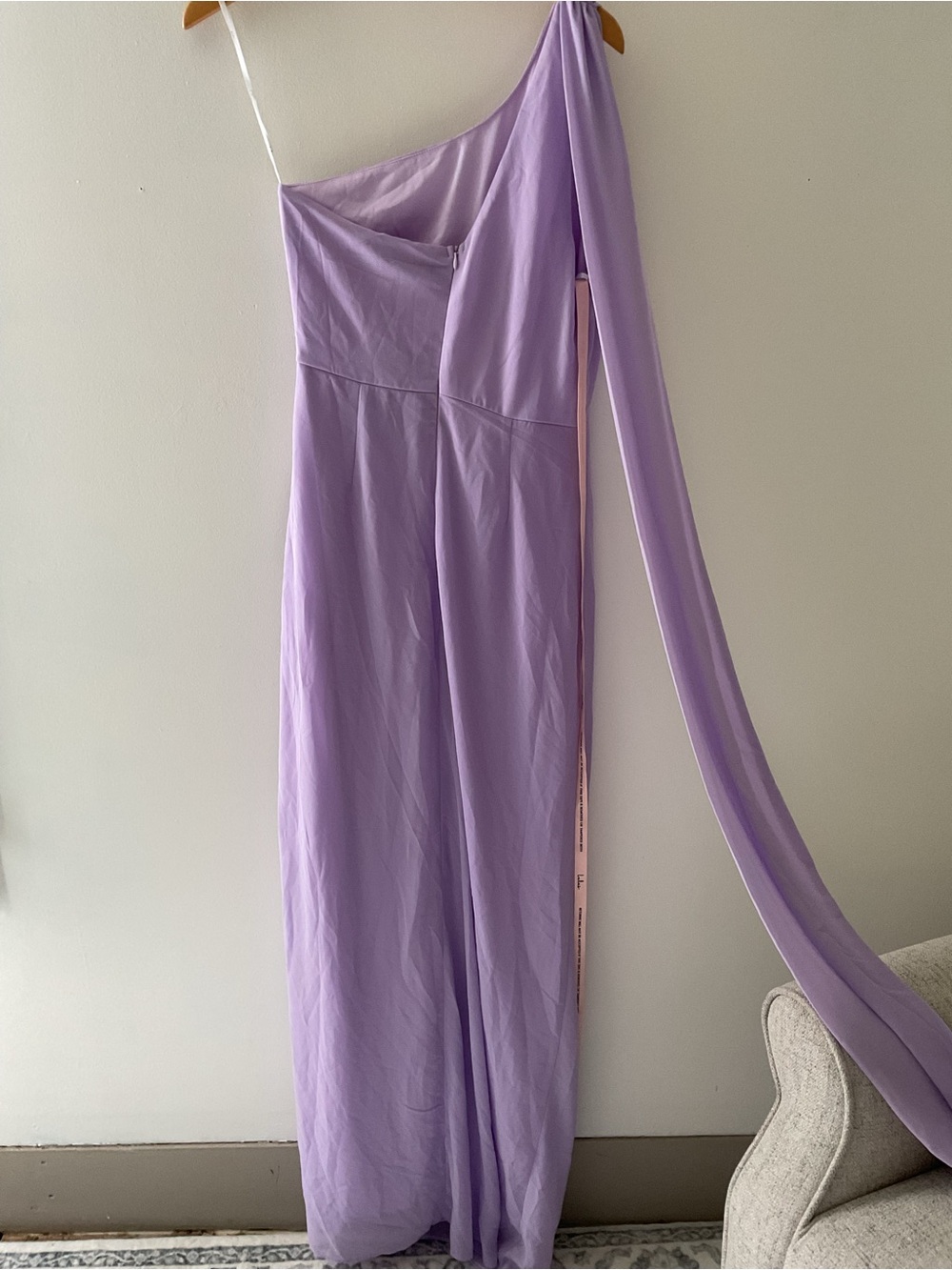 Lulus Adeline Lavender One-Shoulder Scarf Column Ruched Chiffon Maxi Dress M - Picture 7 of 13